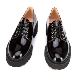 NWT TopShop Lace Up Vegan Patent Leather Loafers in Black Sz. 7.5